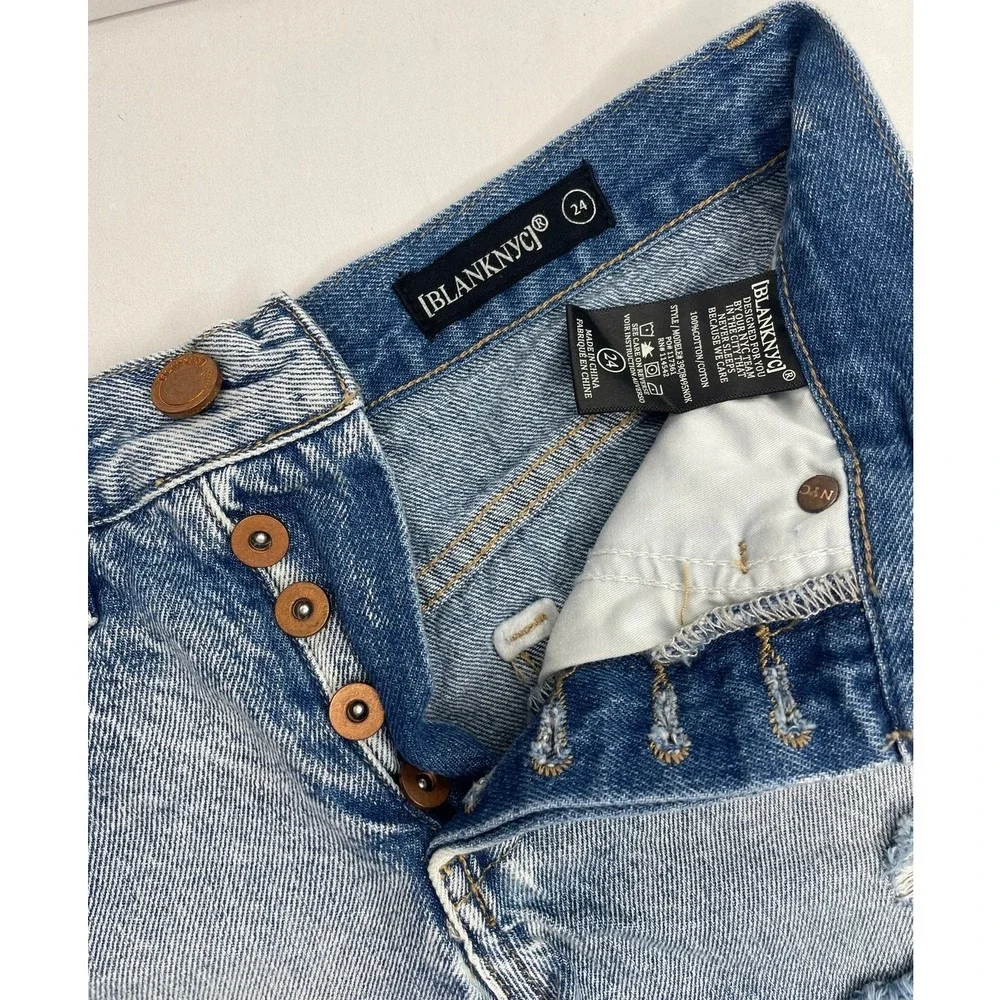 BLANKNYC Distressed Denim Blue‎ Cutoff Shorts Button Fly Frayed Hem Size 24